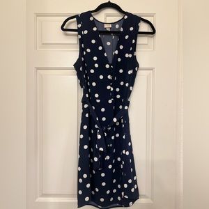 Navy Blue & White Polka Dot Dress w/ Vintage Button Detail
